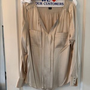 White House Black Market Cream Satin Button-Down Blouse